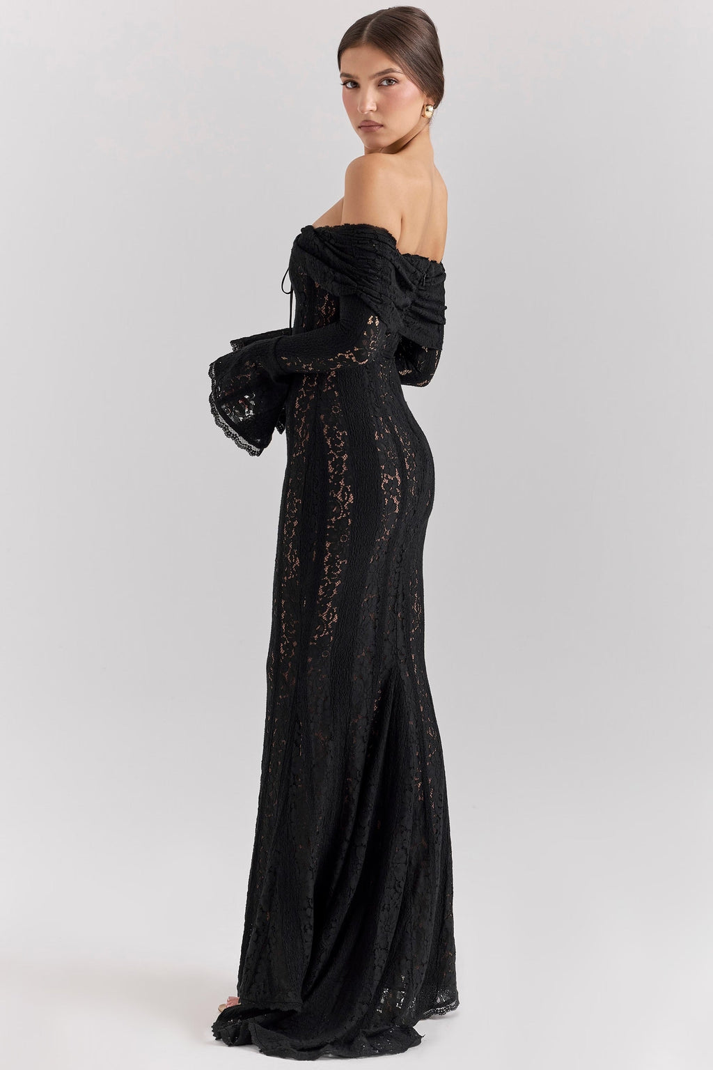 Vestido Maxi Off Shoulder Renda Floral Belle