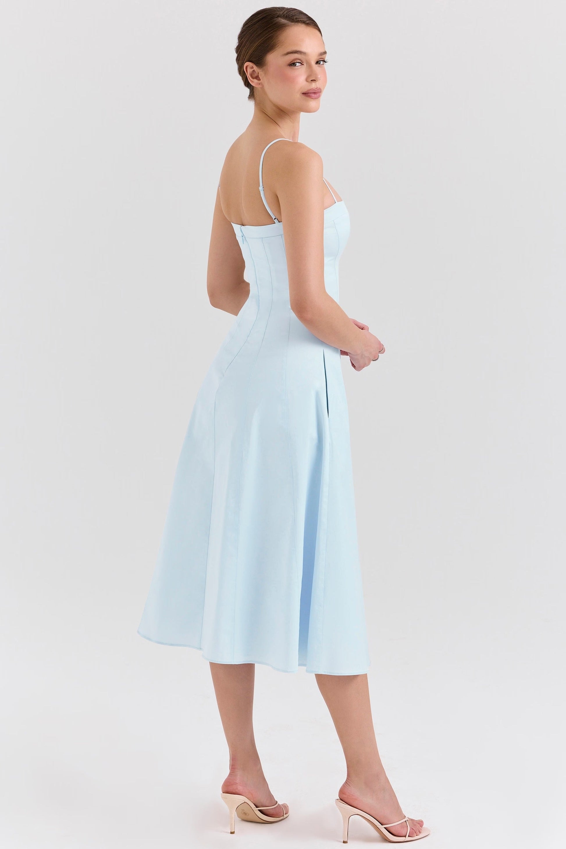 Vestido Midi A-line Sundress de Algodão Stretch Dolly