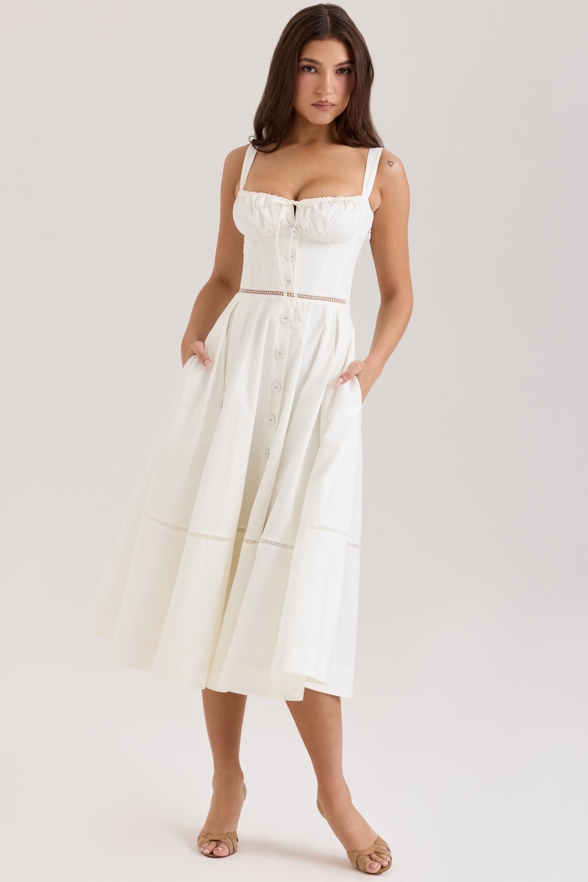 Vestido Midi de Algodão com Botões Frontais Chiarina