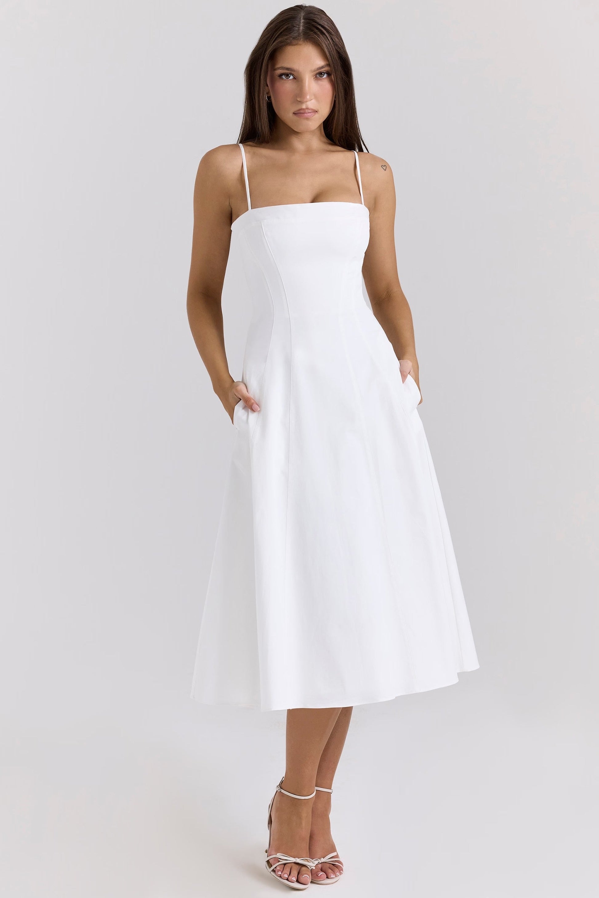 Vestido Midi A-line Sundress de Algodão Stretch Dolly
