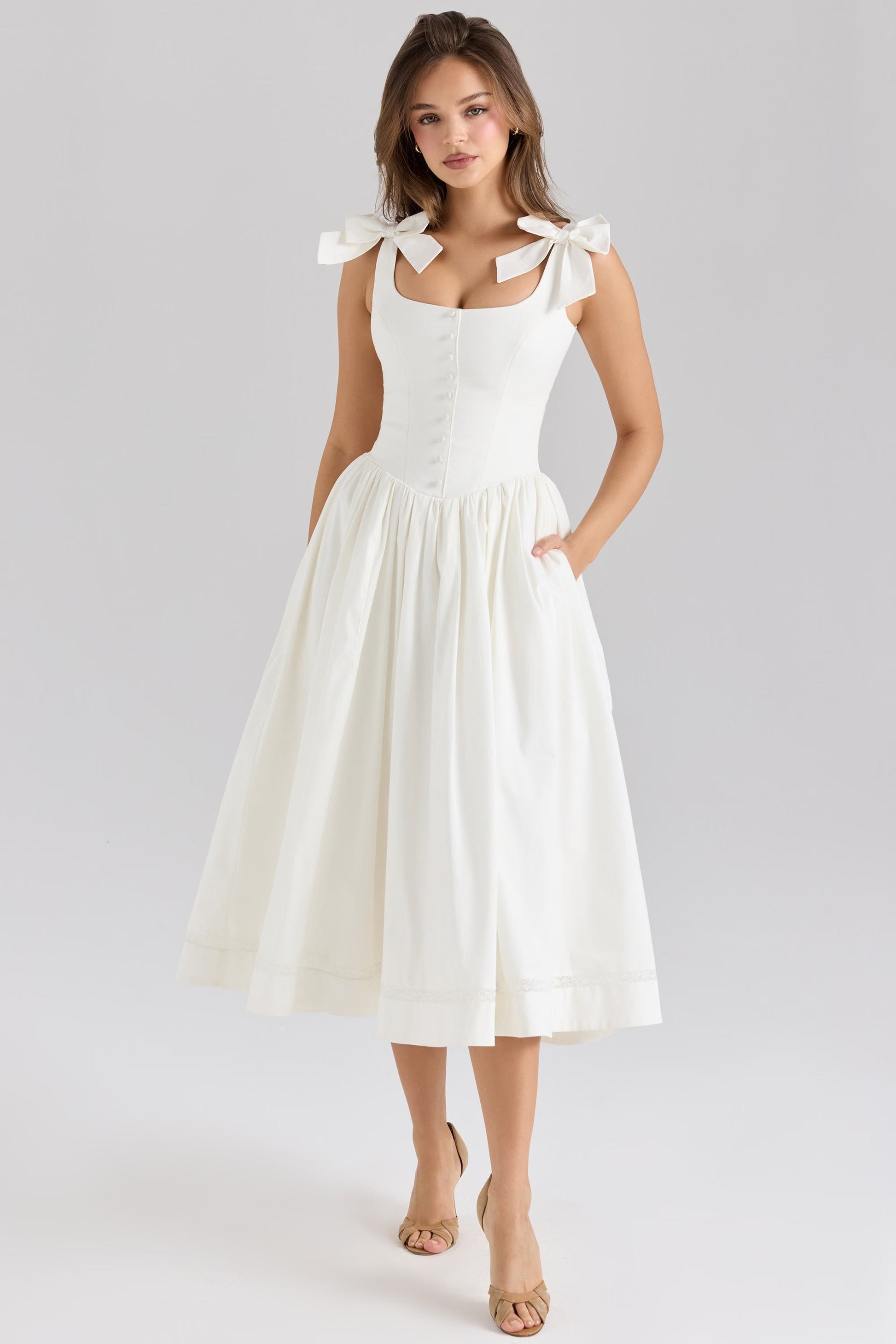 Vestido Midi Bow de Algodão Lillia