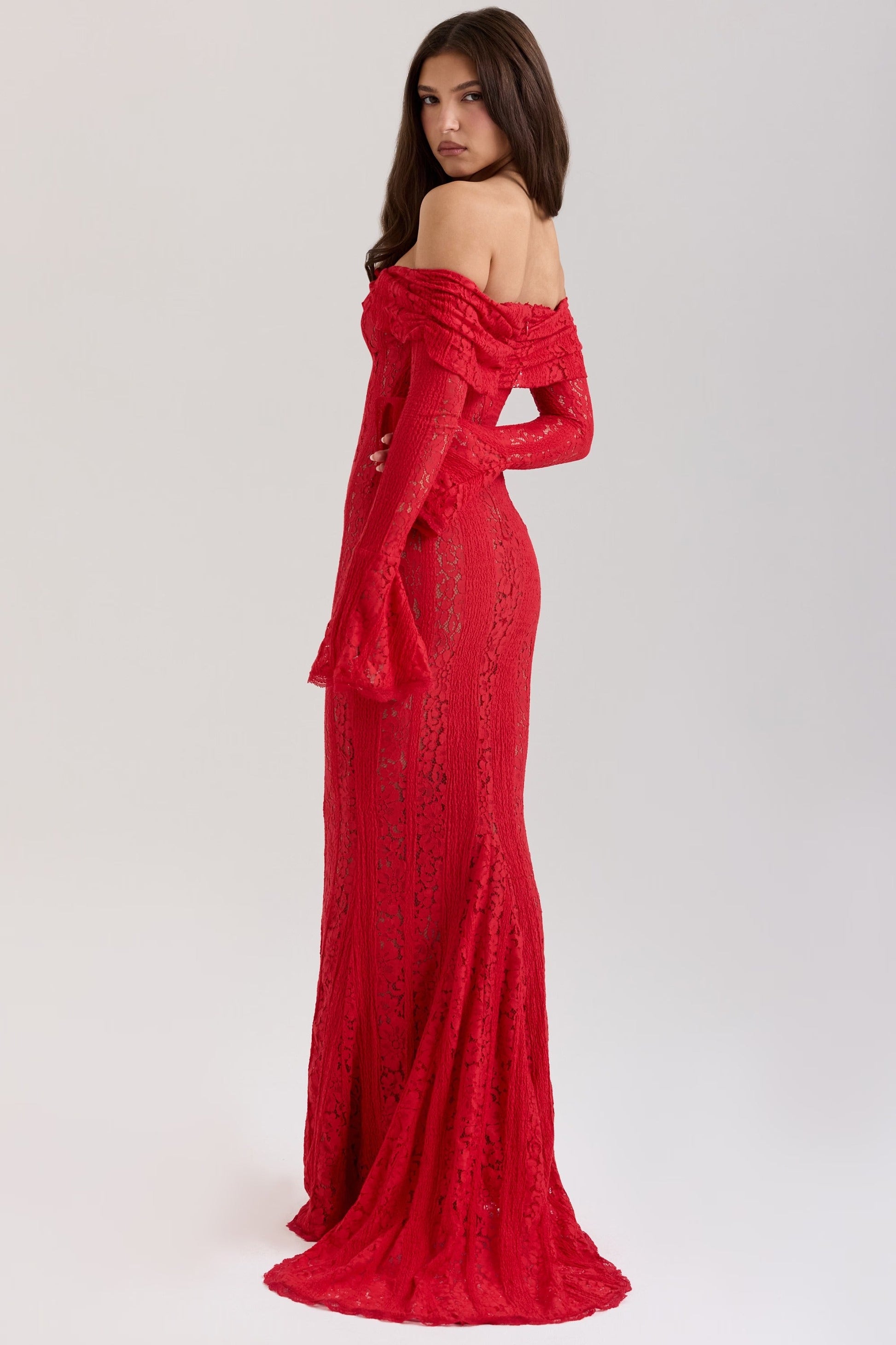Vestido Maxi Off Shoulder Renda Floral Belle