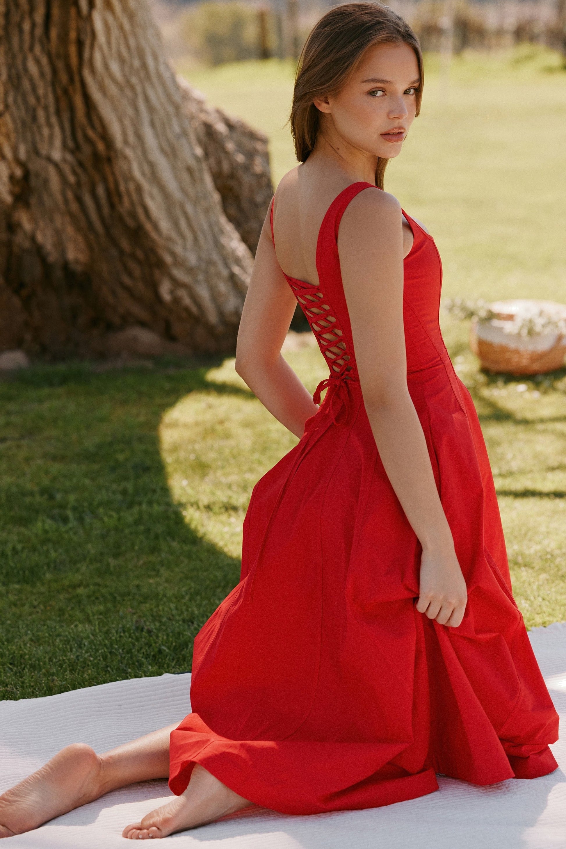 Vestido Midi Sundress de Algodão Stretch Mariabella