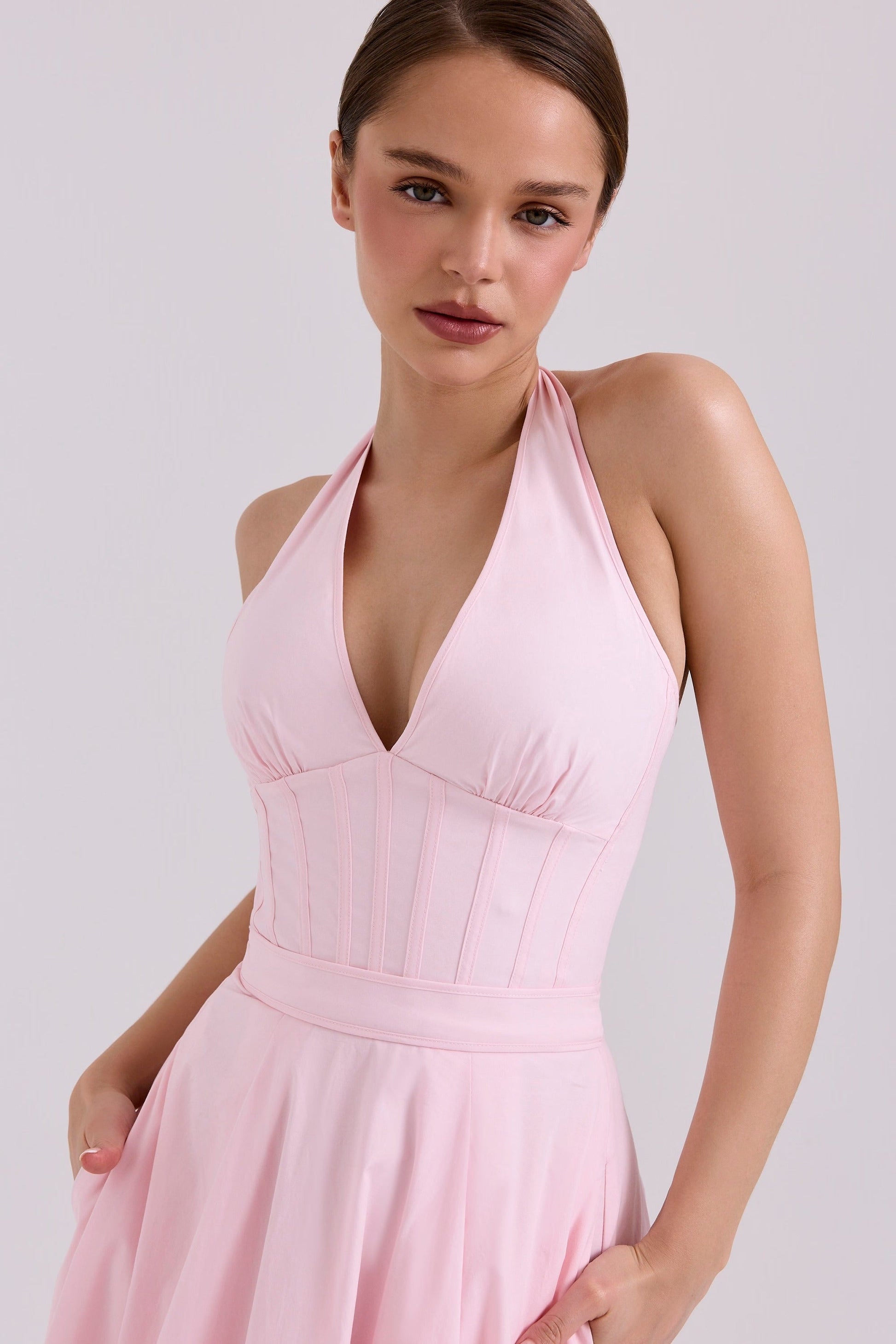 Vestido Midi Halter Sundress de Algodão Stretch Allena
