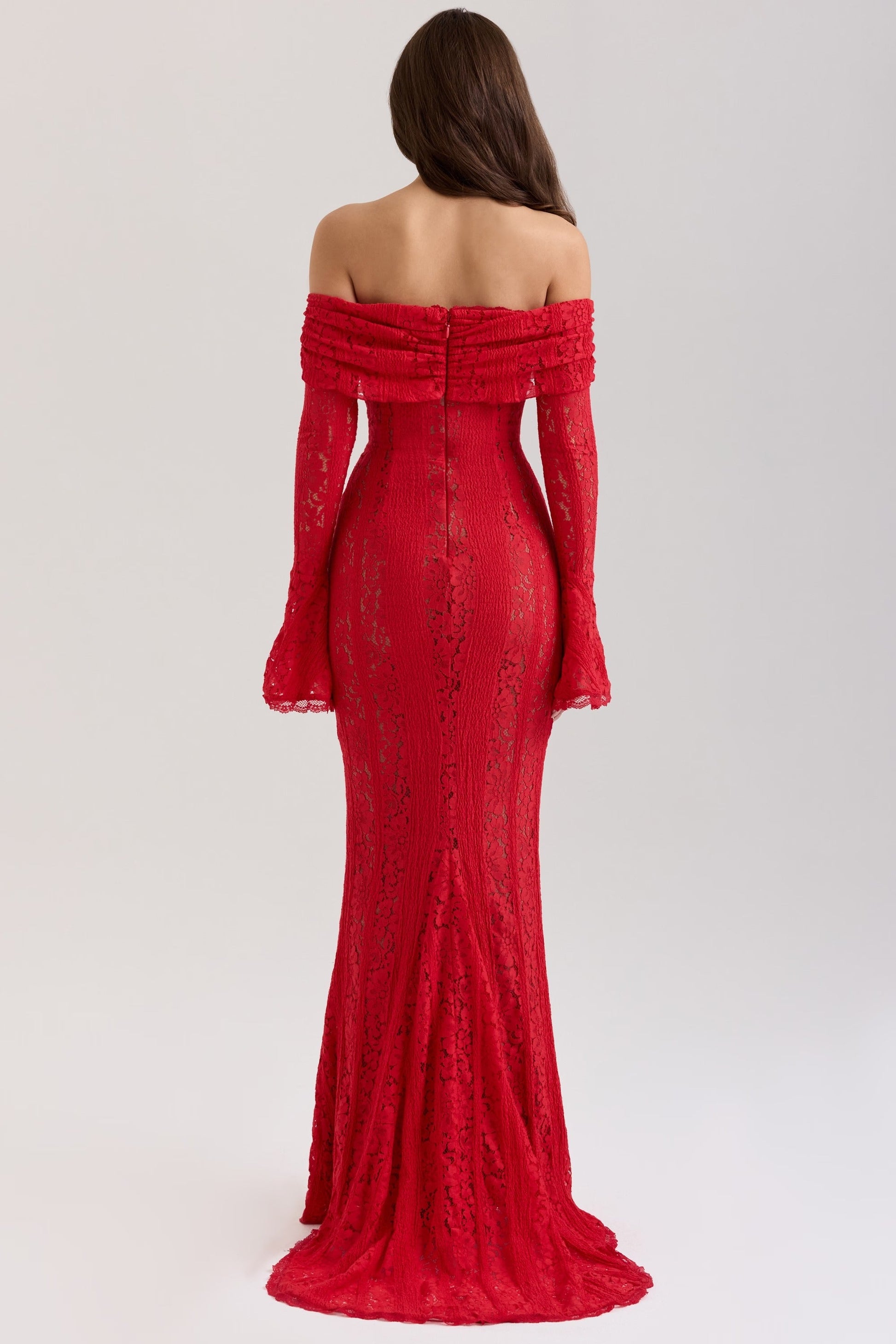 Vestido Maxi Off Shoulder Renda Floral Belle