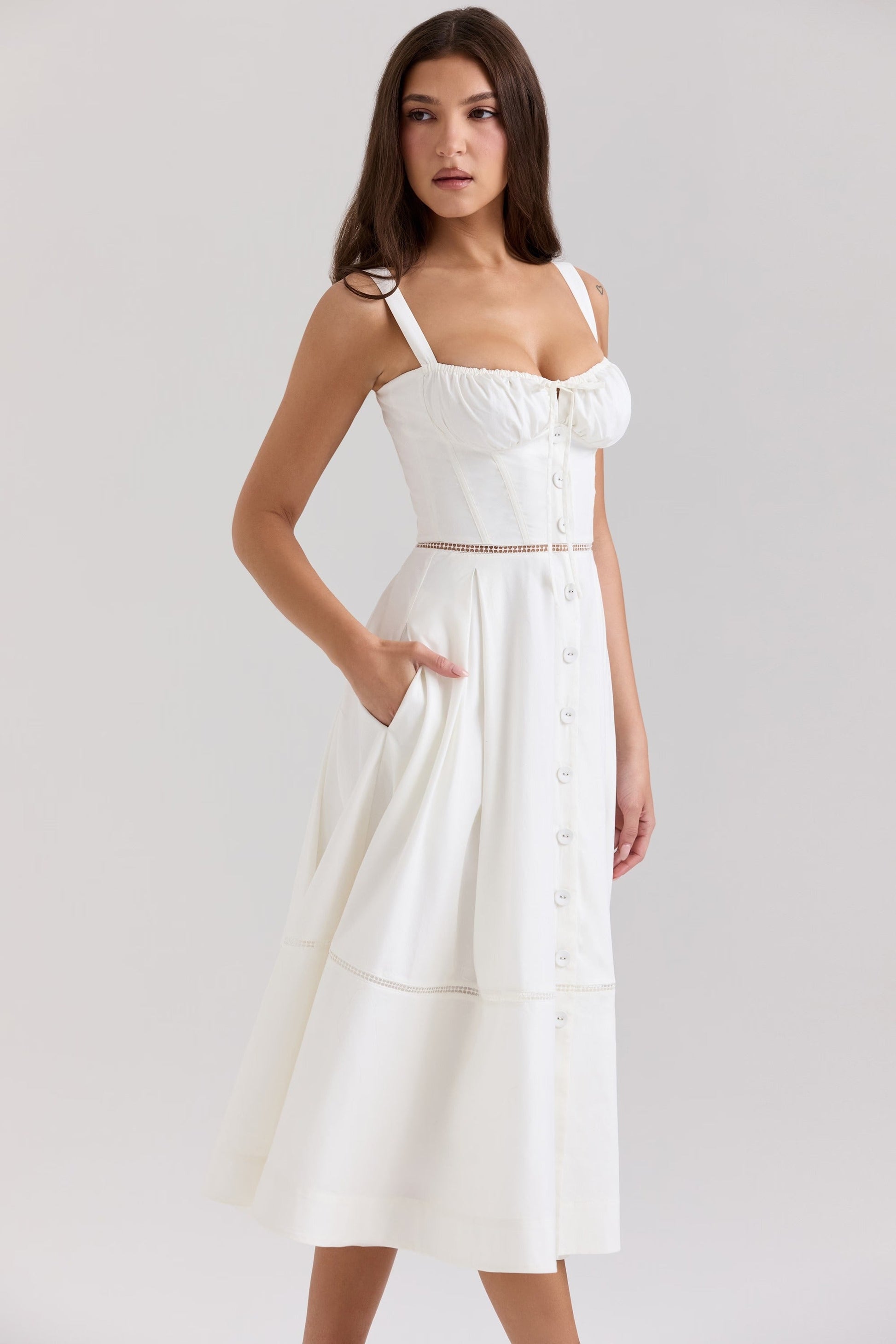 Vestido Midi de Algodão com Botões Frontais Chiarina