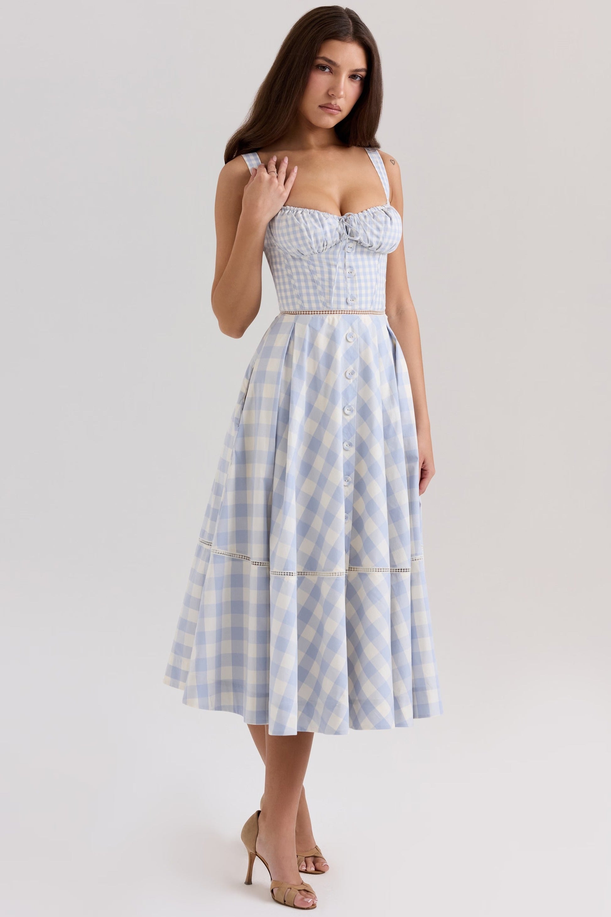 Vestido Midi de Algodão com Botões Frontais Chiarina
