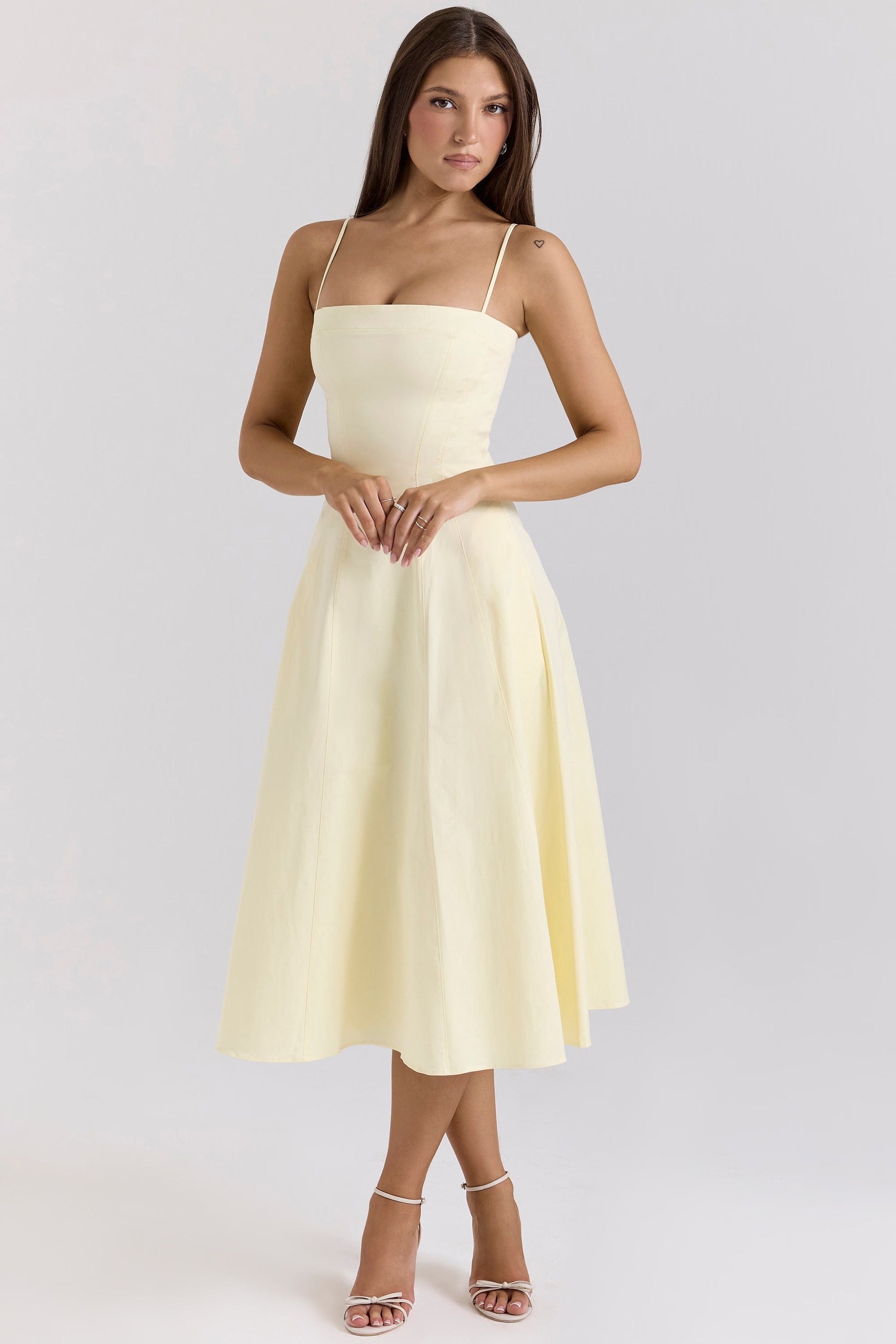 Vestido Midi A-line Sundress de Algodão Stretch Dolly