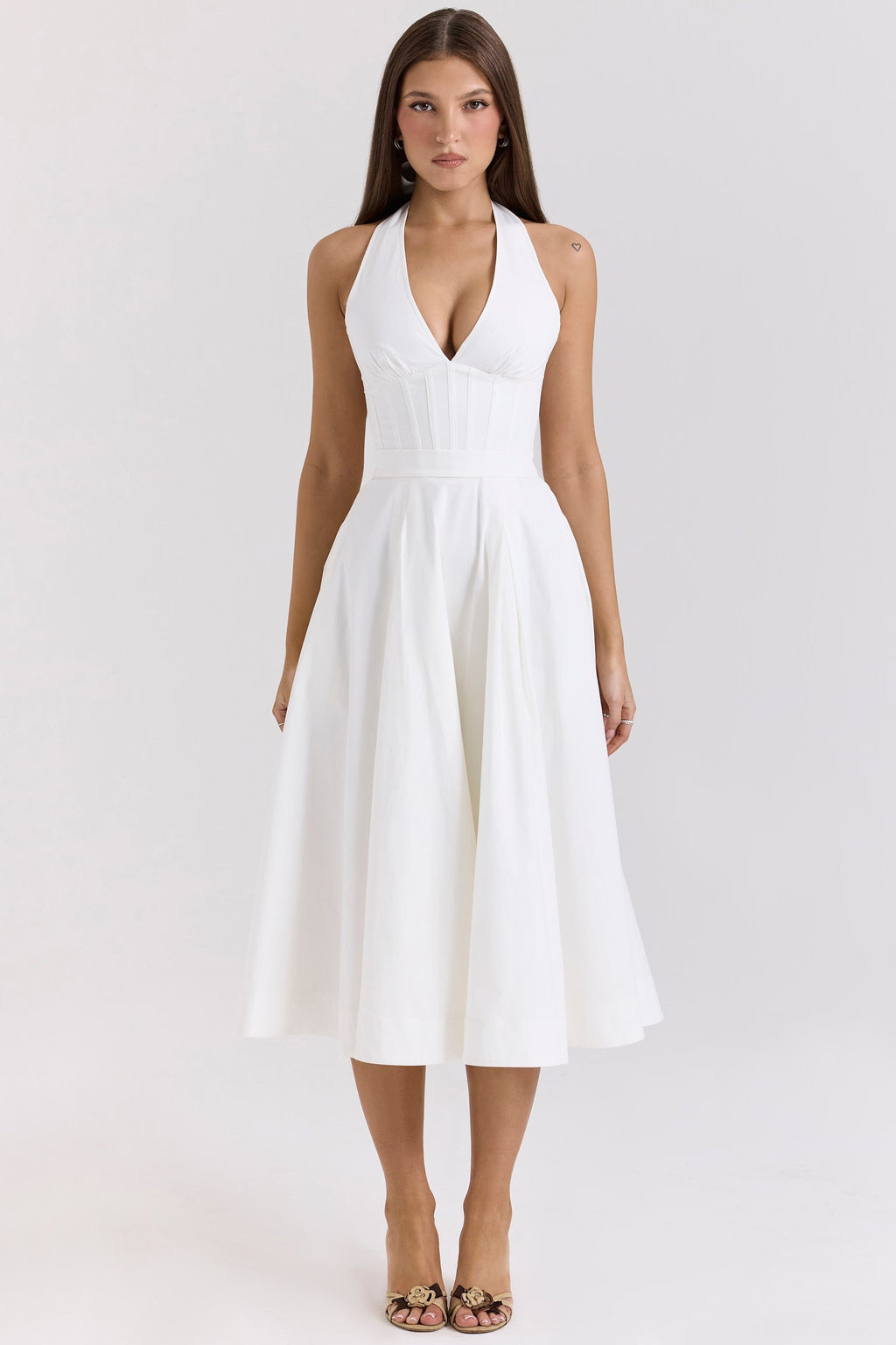 Vestido Midi Halter Sundress de Algodão Stretch Allena