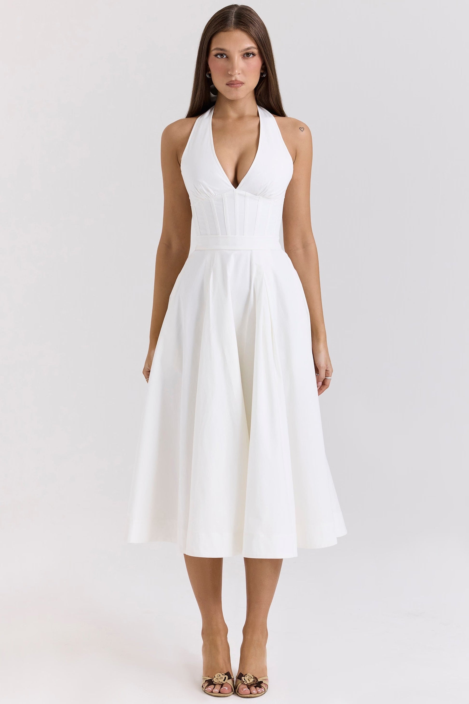 Vestido Midi Halter Sundress de Algodão Stretch Allena