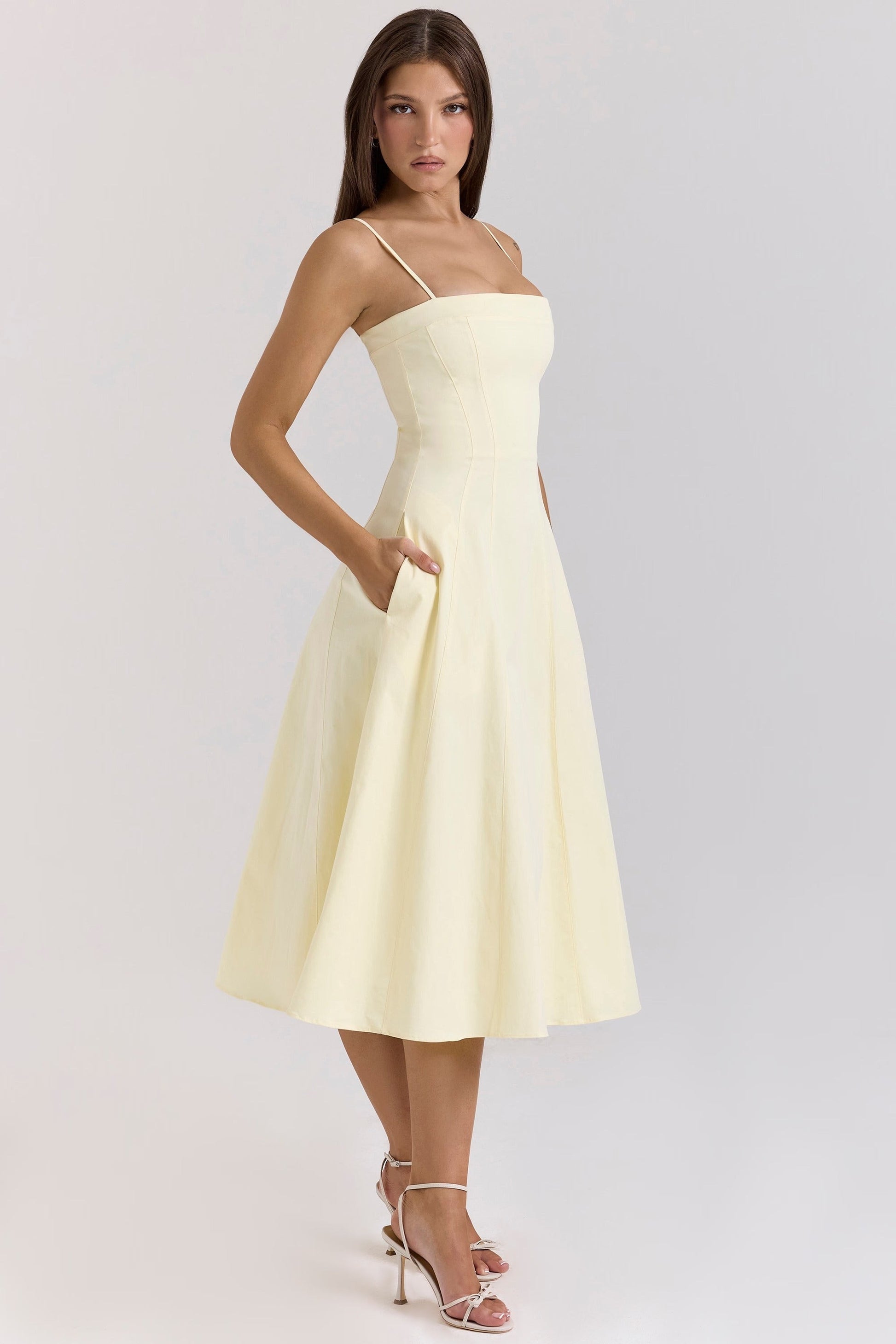 Vestido Midi A-line Sundress de Algodão Stretch Dolly