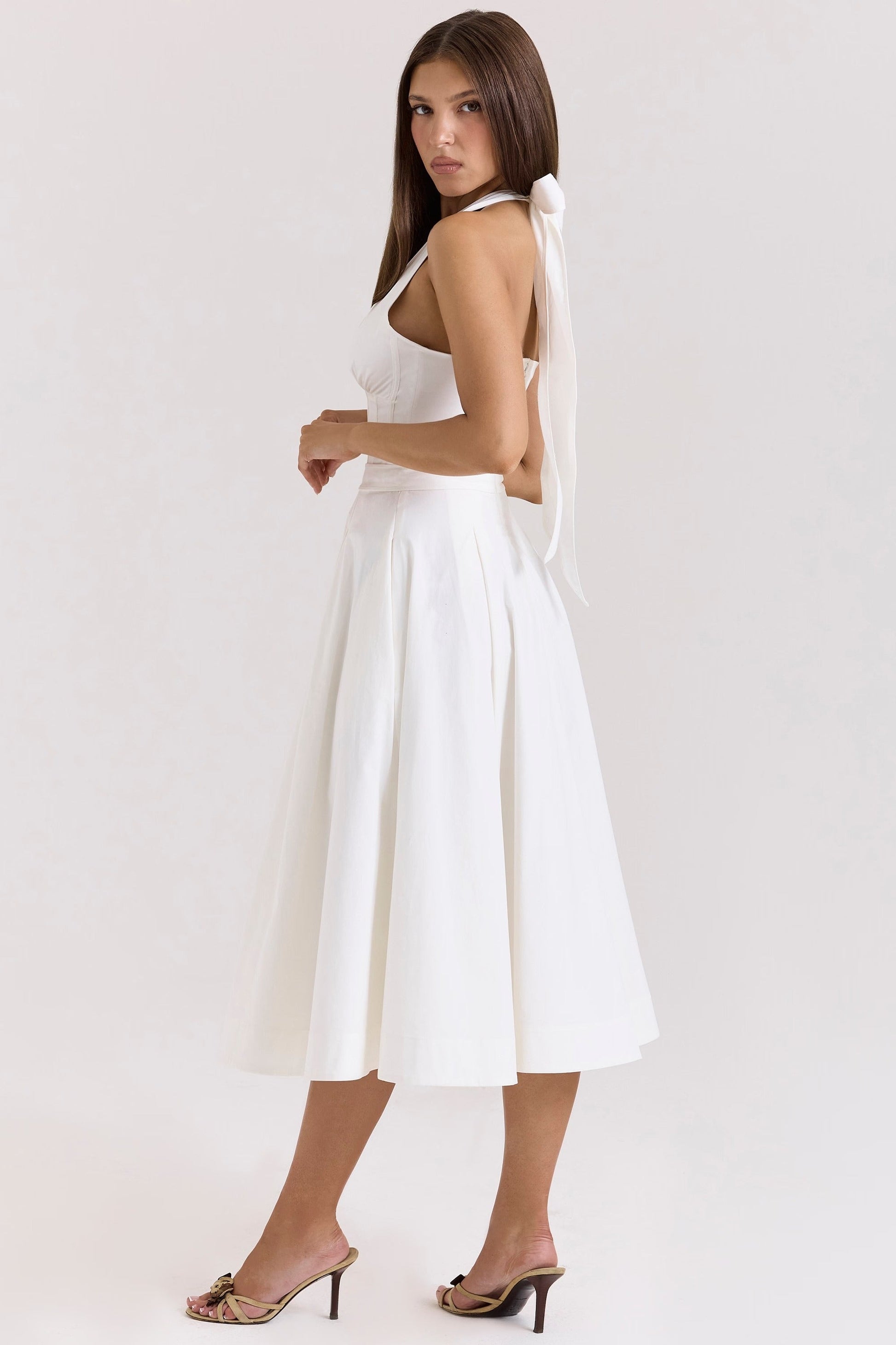 Vestido Midi Halter Sundress de Algodão Stretch Allena
