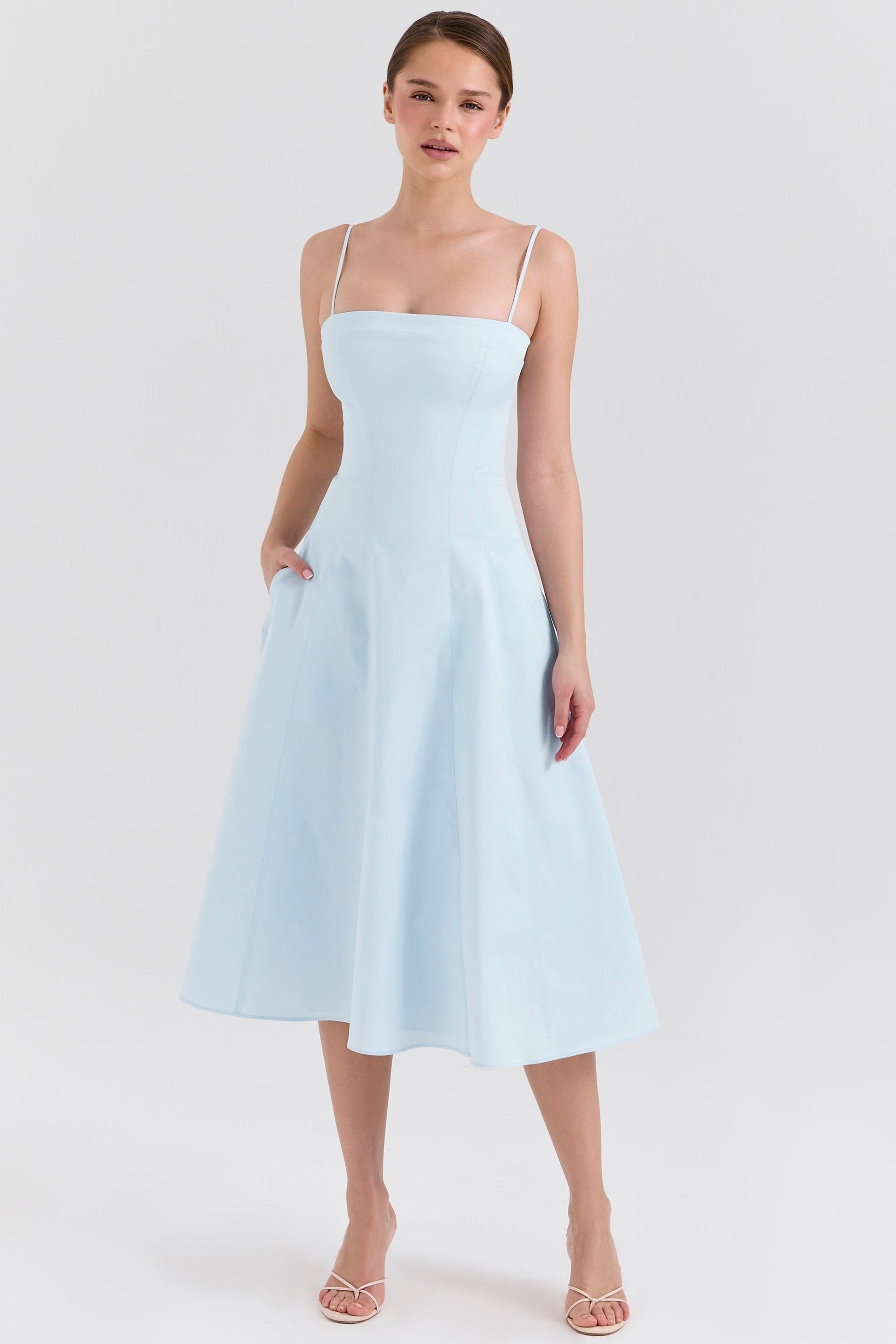 Vestido Midi A-line Sundress de Algodão Stretch Dolly